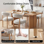 VKNOW Wooden Dining Chairs Set of 4, Modern Upholstered Dining Room Chairs with Rubberwood Legs and Curved Backrest, Fabric Kitchen Chairs for Farmhouse/Living Room/Dining Room, Heathered Off-White