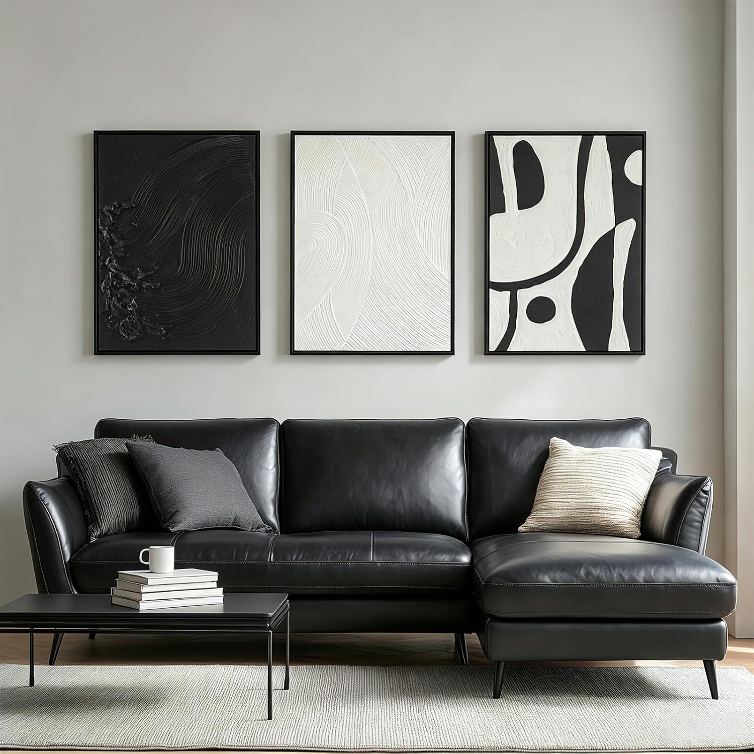 Framed Modern Black and White Abstract Wall Art for Living Room, Large 3 Piece minimalist decor Canvas Artwork for Walls, Prints Pictures Paintings for Hallway Stair Office Wall Decor 20x30 In
