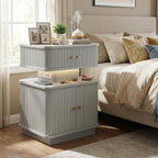 Nightstands Set of 2 with Charging Station, Modern Night Stands Set 2 with Smart Led Light and Small Sliding Door Cabinets, Curvy Edge, Bedside Table for Bedroom, Grey