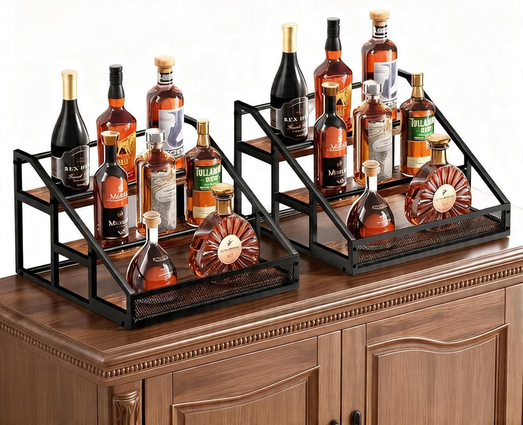 B4Life 2 Pack 3-Tier Liquor Bottle Display Shelf Bar Shelves for Liquor Bottles,Retro Liquor Shelf for Bar Liquor Whiskey, Spirits