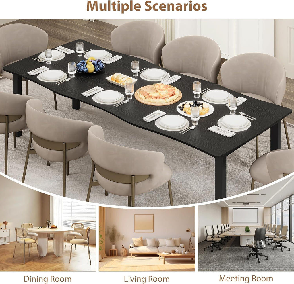 IDEALHOUSE Dining Room Table for 6-8 People, 71”Dining Table, Kitchen Table with Iron Legs and Irregular Desktop, Quick Assembly, 300 Lbs Capacity, for Kitchen, Living Room, Black(Only Table)