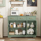 HOSTACK Modern Farmhouse Buffet Sideboard Cabinet, Barn Doors Storage Cabinet with Drawers and Shelves, Wood Coffee Bar with Storage for Dining Room, Kitchen, Living Room, Green
