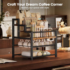 5-Tier Liquor Bottle Display Shelf, Holds up to 20 Bottles, Countertop Wine Racks with 6 Wine Glass Holders, Mini Wine Bar Cabinet for Home, All in One Coffee Syrup Whiskey Organizer