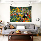 gsgfdshf Gustav Klimt Inspired Tuxedo Cat Wall Tapestry, Cat Room Decor, Colorful Floral Black and White Kitty Tapestry Wall Hanging for Bedroom Living Room Home Decor, 50x60 Inch