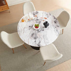 Dining Table Set for 4, Mid Century Modern 47 Inch White Marble-Look Wooden Round Dining Table Set, Space Saving (Table + 4 White Chairs)