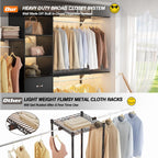 Armocity 120 Inches Closet System, 10FT Walk In Closet Organizer with 3 Shelving Towers, Heavy Duty Clothes Rack with 3 Drawers, Built-In Garment Rack, 120" L x 16" W x 75" H, Max Load 1300 LBS, Black
