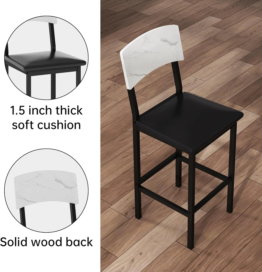 AWQM 5-Piece Dining Table Set, Dining Table Set for 4, Counter Height Table & 4 Bar Stools, Modern Kitchen Dining Set, with Upholstered Chairs, Compact Dining Set for Small Spaces, Marble Texture