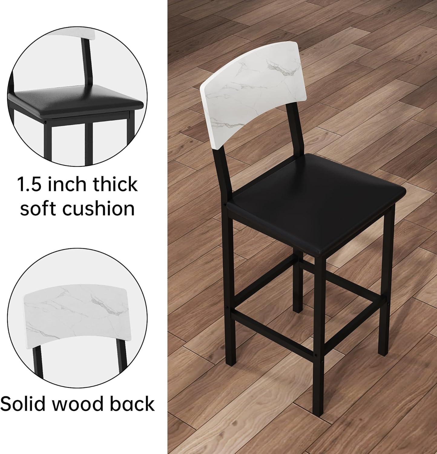 AWQM 5-Piece Dining Table Set, Dining Table Set for 4, Counter Height Table & 4 Bar Stools, Modern Kitchen Dining Set, with Upholstered Chairs, Compact Dining Set for Small Spaces, Marble Texture