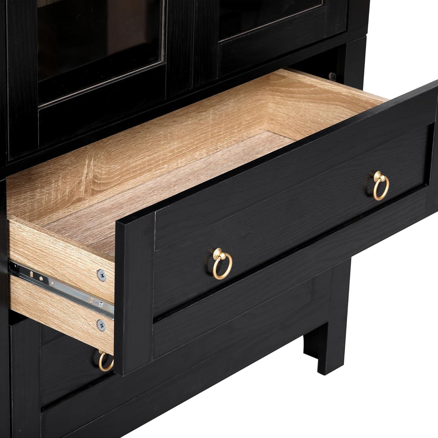 LUMISOL Tall Kitchen Pantry Cabinet with 2 Large Drawers, 71" Arched Storage Cabinet with Adjustable Shelves & Glass Door, Farmhouse Kitchen Hutch with Top Shelf for Living Room Dining Room, Black