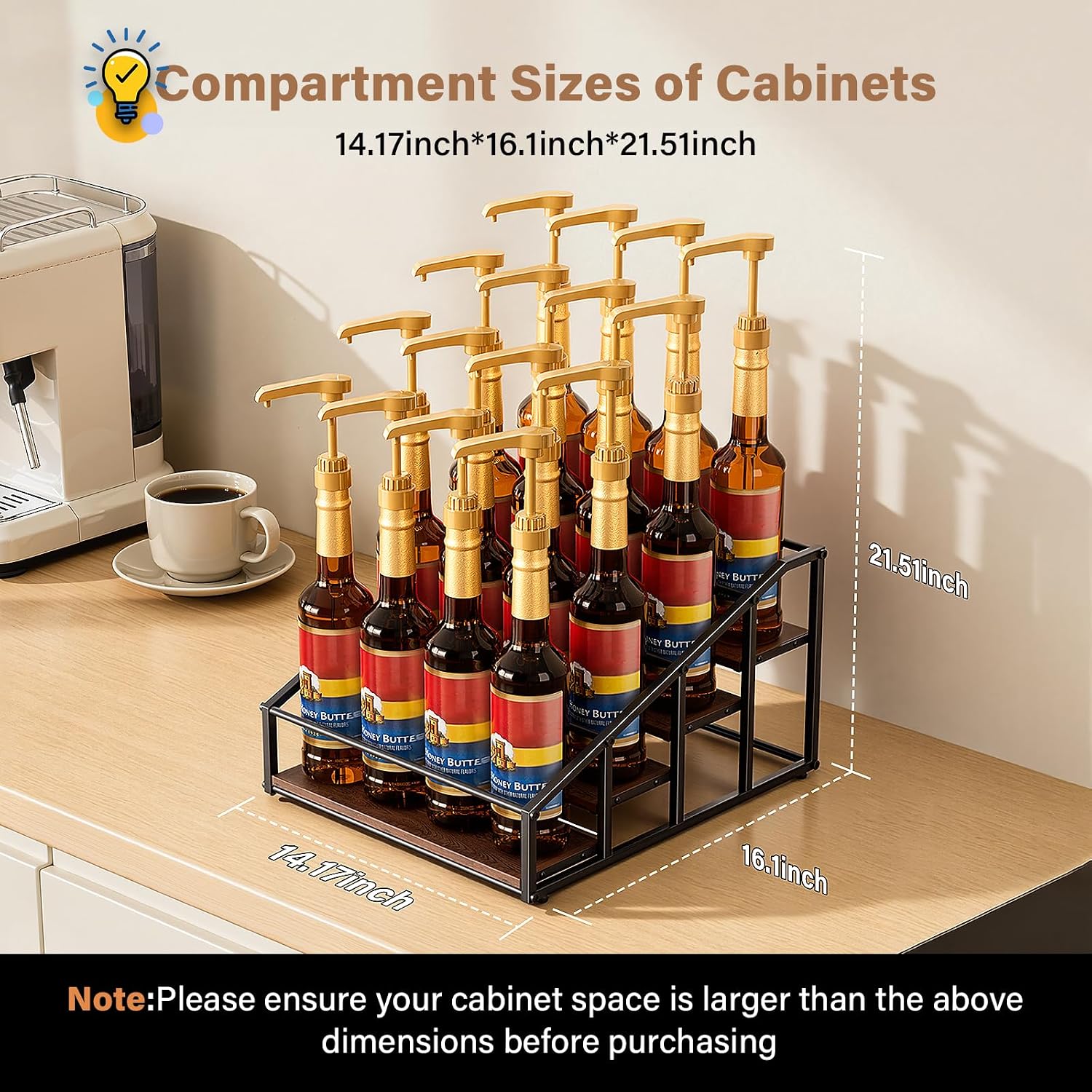 kimilus Coffee Syrup Organizer Rack, Liquor Bottle Display Shelf, 4 Tier 16 Syrup Bottles Holder Stand for Coffee Bar Kitchen Small Wine Rack for Family Storage for Syrup Wine Dressing