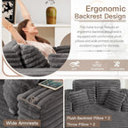 JEEOHEY 56" Oversized Chaise Lounge Chair Indoor,Plush Faux Fur Sleeper Sofa Couch Bed with Pillows&Wide Armrests,Fluffy Comfy Cloud Couch,Compression Foam Couch for Living Room,Bedroom(Grey)