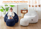 MAXYOYO Kids Bean Bag Chair with Ottoman, Soft Plush Bean Bag Sofa with Removable Cover for Boys and Girls, Convenient Floor Seat with Handle, Comfy Toddler Lounge Chair for Playroom, Bedroom, Navy