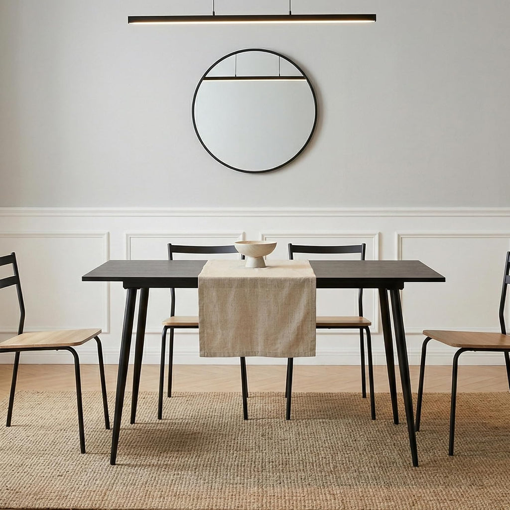 IDS Home Black Wood Dining Table 51 Inch, Rectangular Kitchen Table with Metal Iron Frame, Modern Wood Grain Table for Small Space Apartment
