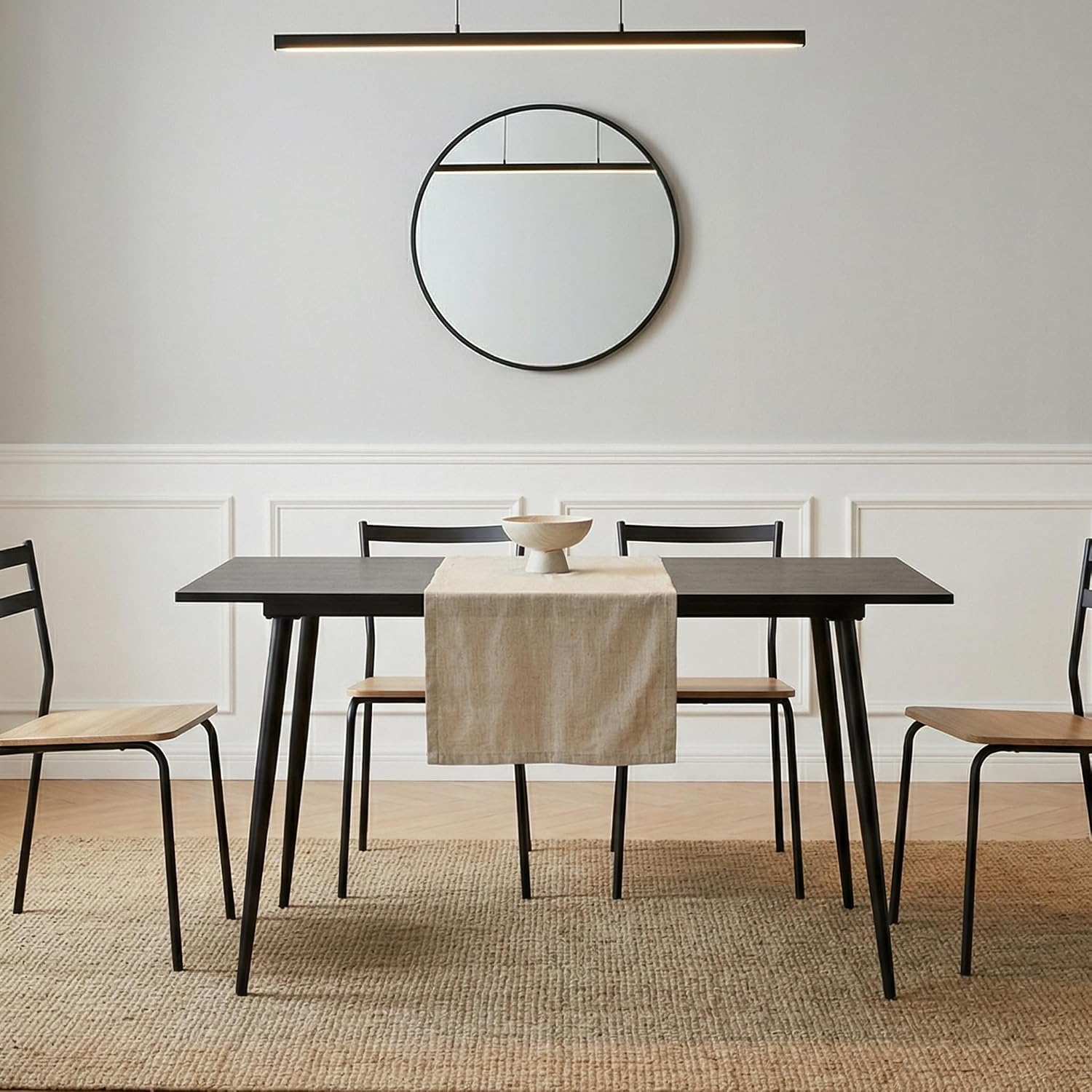 IDS Home Black Wood Dining Table 51 Inch, Rectangular Kitchen Table with Metal Iron Frame, Modern Wood Grain Table for Small Space Apartment