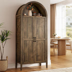 ONBRILL 71" Tall Arched Kitchen Pantry, Storage Cabinet Pantry with 2 Pull-Out Shelves, 6 Door Shelves, Organizer, Freestanding Morden Versatile Cupboard for Kitchen, Dining Room (Rustic Brown)