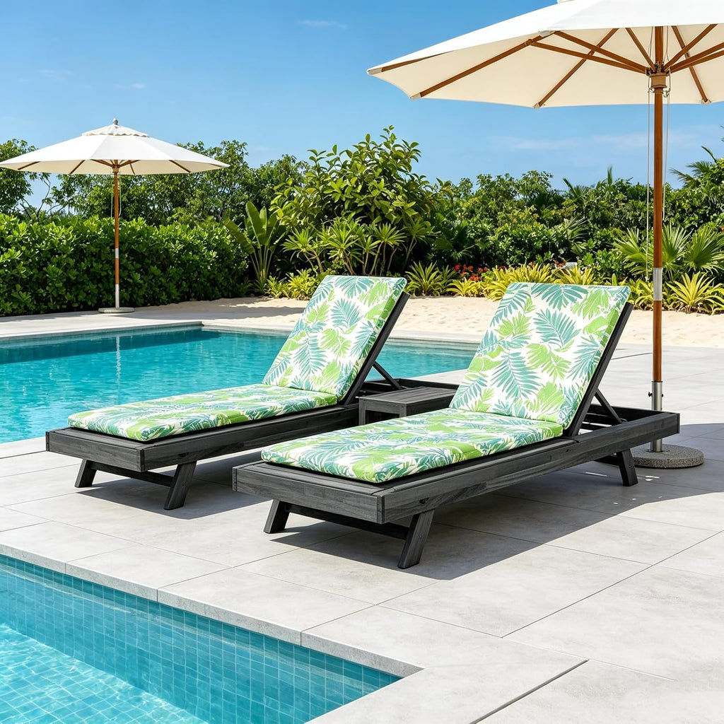 Lounge Chairs for Poolside- Adjustable Outdoor Chaise Lounge Chair with Cushion, Acacia Timber Patio Sun Lounger, Poolside Reclining Lounge Chair(Size:Green,Color:A)