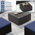 Incbruce 5 Pcs Patio Furniture Set with Ottoman, All-Weather PE Rattan Outdoor Sectional Sofas, Patio Sectional Furniture Set with Cushion & Glass Table (Blue)
