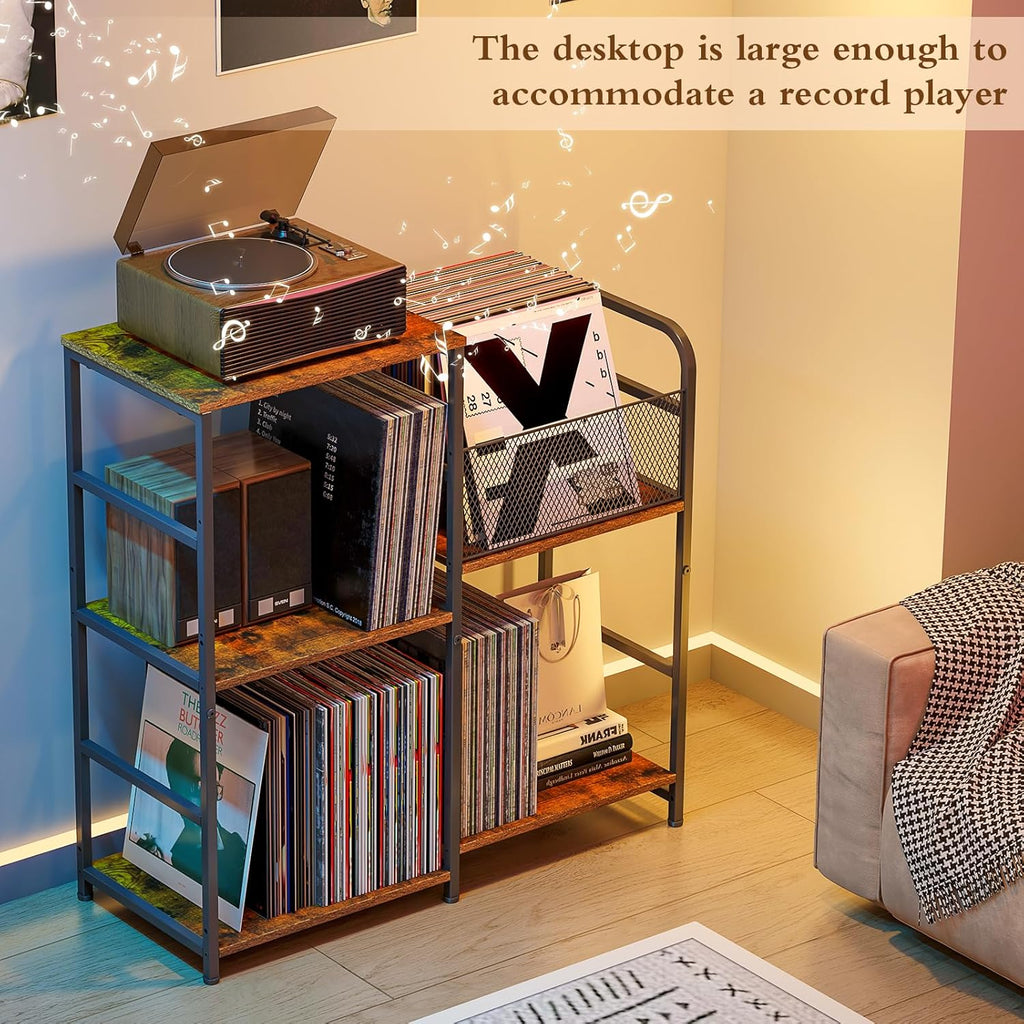 ThreeHio Record Player Stand, Turntable Stand with Vinyl Storage Holds up to 300+ Albums, Storage Cabinet for Vinyl Records, Record Player Table for Living Room