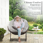 Outdoor Rocking Chair, Patio Oversized Wicker Egg Rocking Chair, Indoor & Outdoor Comfy Rocker Chair with Thick Cushion, Modern Lounge Chair for Balcony, Front Porch, Garden, Backyard, Deck, Beige