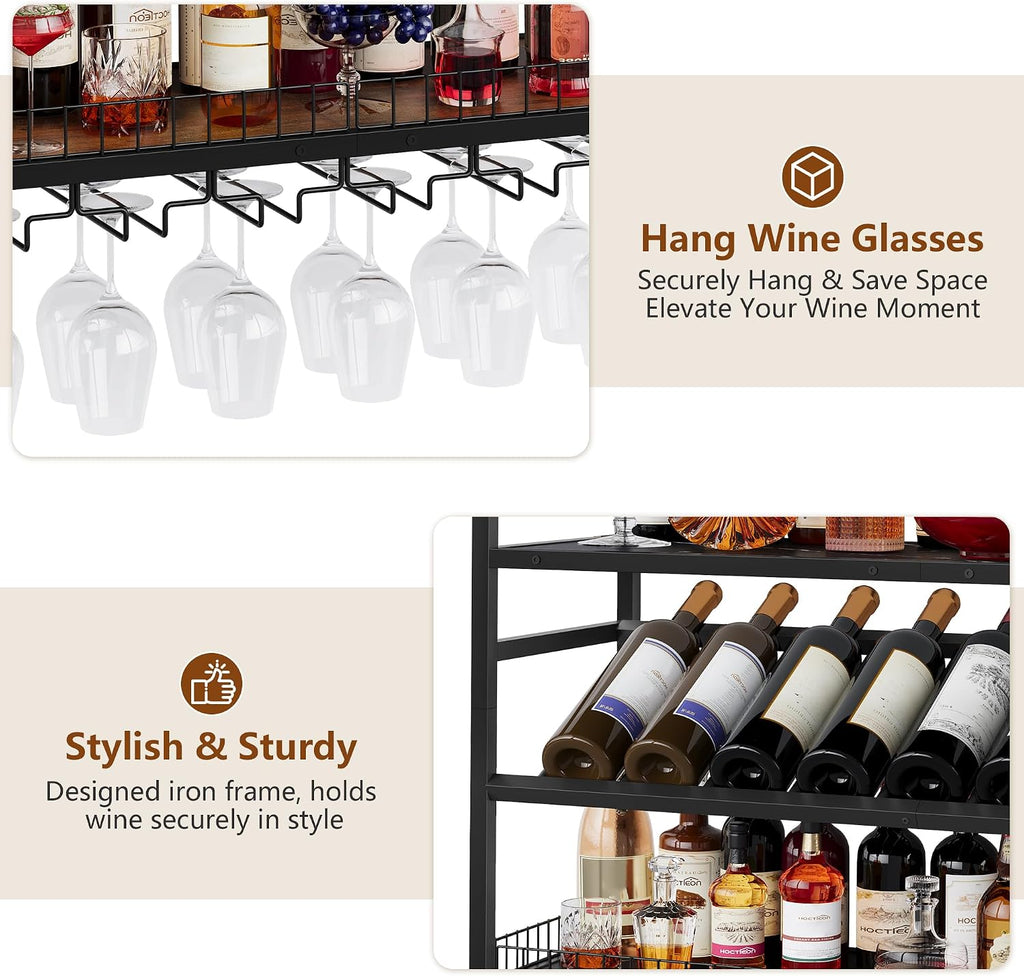 Hoctieon Wall Mounted Wine Rack, 31.5" Wall Wine Rack for Display and Storage, Hanging Bottle Holder, for Living Room, Dining Room, Bar, Wine Cellar, Rustic Brown