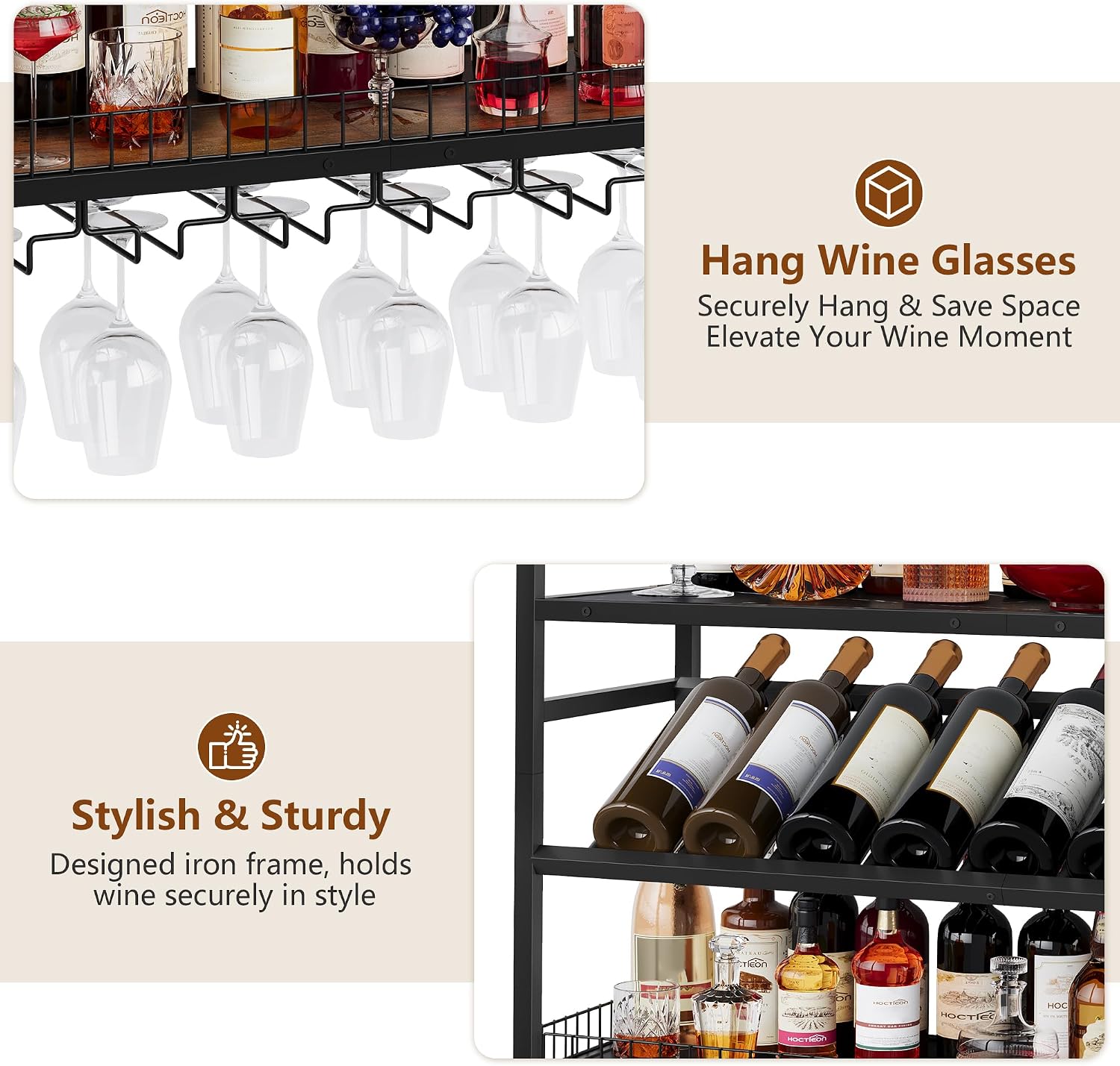 Hoctieon Wall Mounted Wine Rack, 31.5" Wall Wine Rack for Display and Storage, Hanging Bottle Holder, for Living Room, Dining Room, Bar, Wine Cellar, Rustic Brown