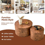 Round Nesting Coffee Tables Set of 2,Modern Coffee Table with Burl Wood Grain Finish, Round Center Table Side End Table with Storage for Living Room Office (24.8in+17.3in),Brown