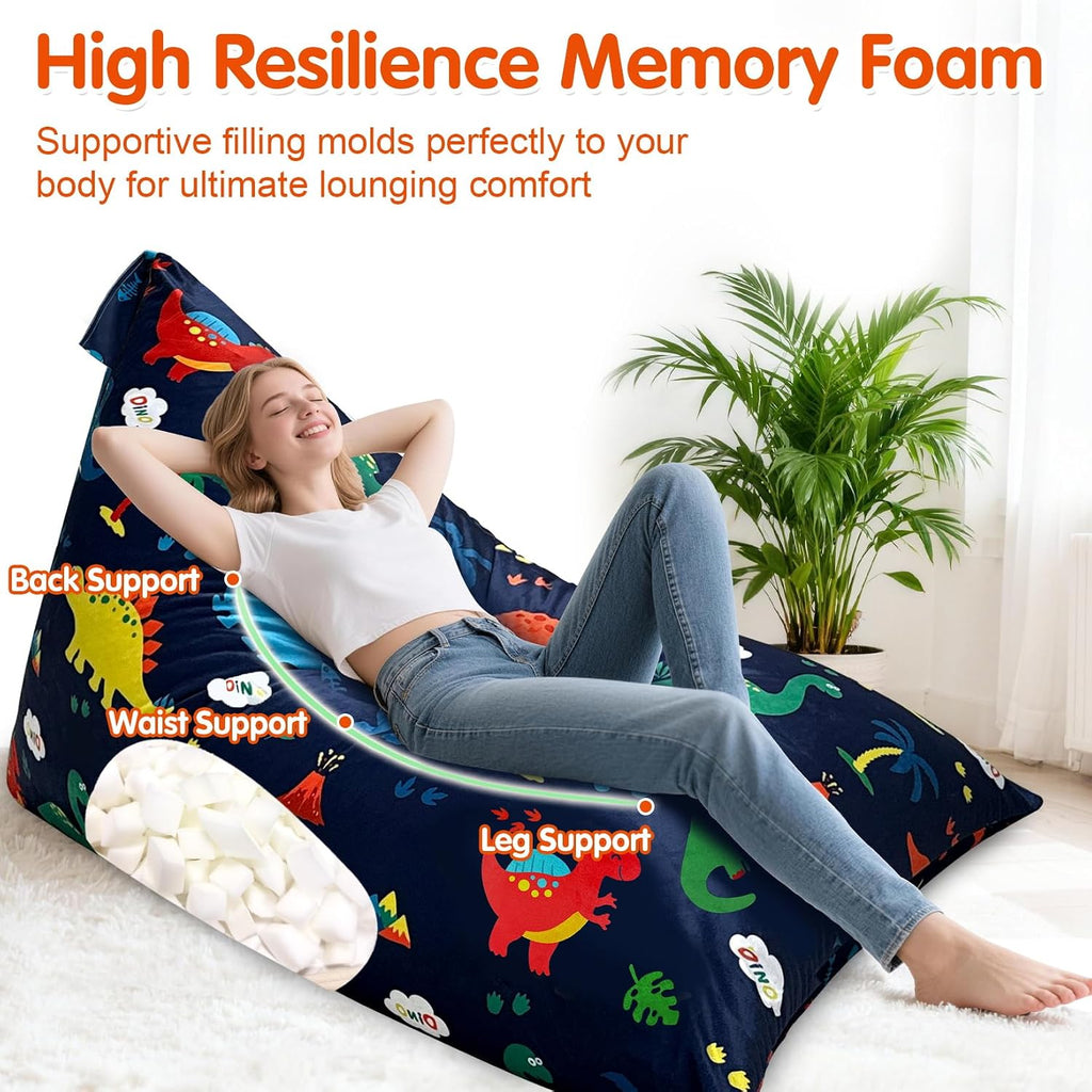 3.8 Ft Dinosaur Bean Bag Chair for Adults with Memory Foam Filling, Bean Bag Chair with Soft Velvet Cover, Bean Bag Sofa Couch for Living Room Bedroom, Birthday Gift for Women Men, XXX-Large
