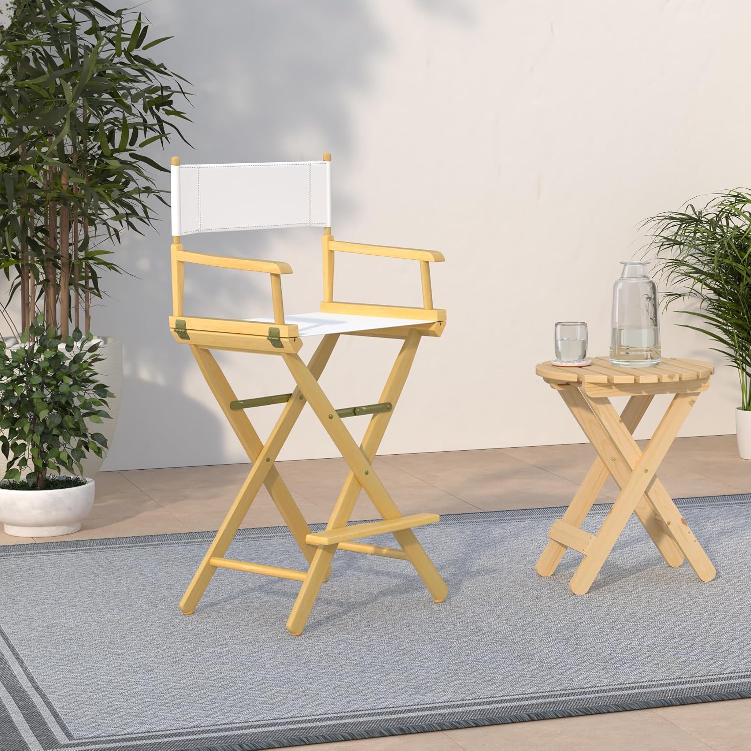 Casual Home 30" Director's Chair Natural Frame-with White Canvas, Bar Height