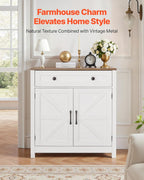 VEVOR Buffet Cabinet, Farmhouse Sideboard Cabinet with Drawer, 30" Coffee Bar Cabinet with Adjustable Shelves & 2 Barn Door, Sideboard Buffet Station for Living Room, Entryway, Kitchen, White