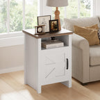 JUMMICO Farmhouse Nightstand, Modern Bedside Table with Barn Door and Shelf, Rustic End Table Side Table for Bedroom,Living Room(2, White)