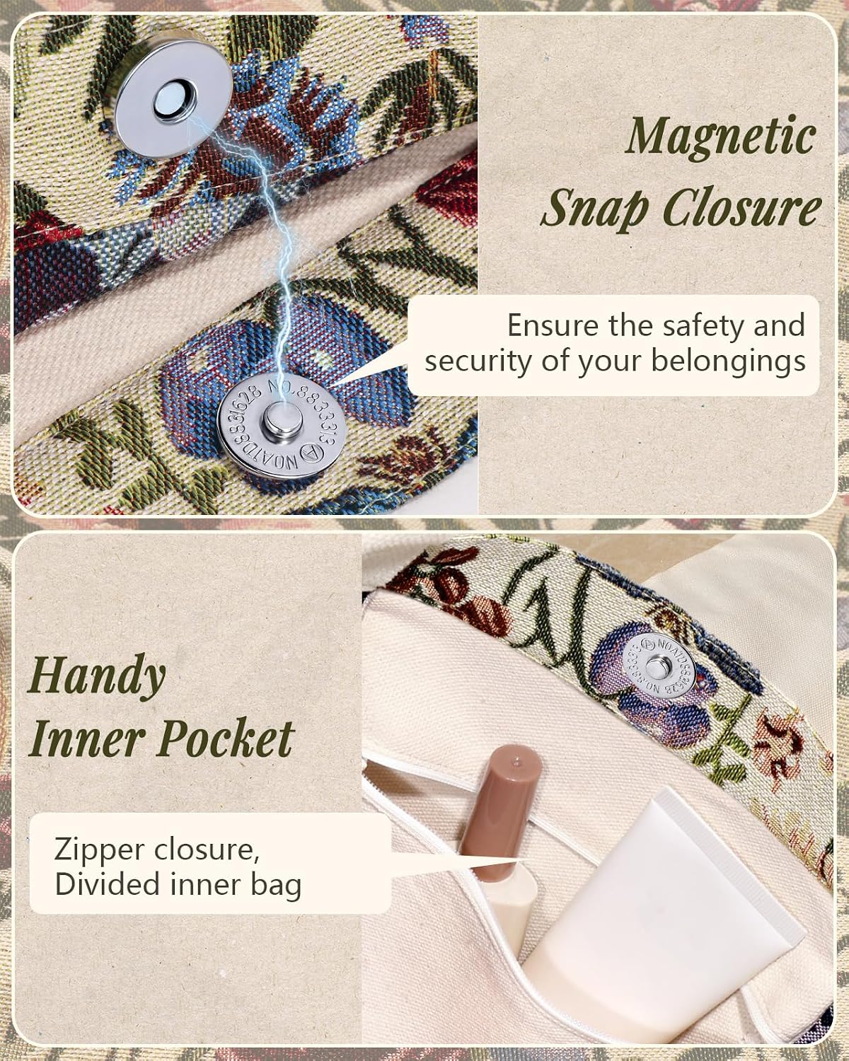 Miss Adola Embroidery Tote Bag for Women - Aesthetic Canvas Bag with Pocket Reusable ToteBag for Work Shopping