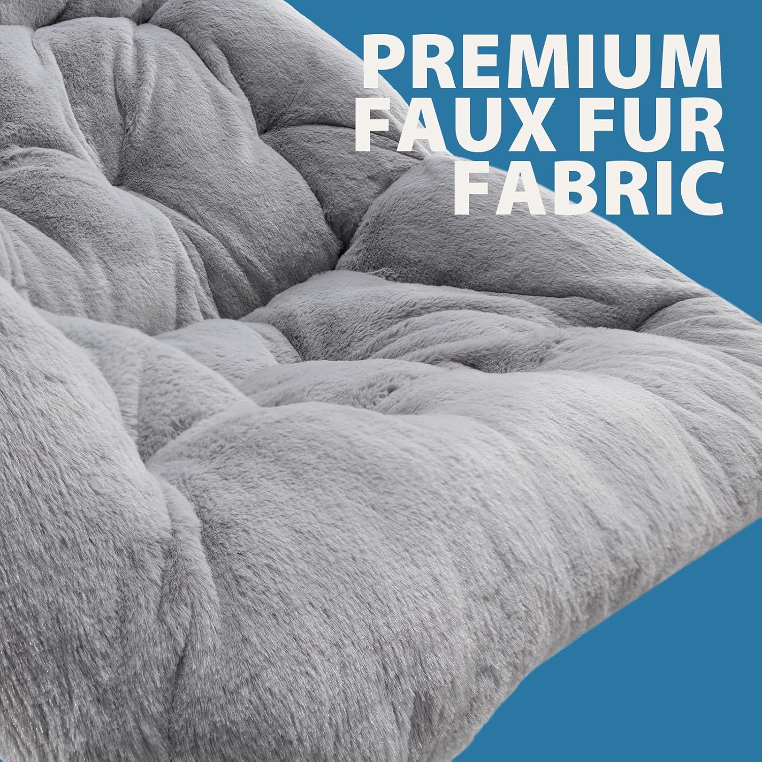 Oakham Comfy Chair for Adults, Soft Faux Fur Folding Lounge for Bedroom Living Room Dorm Rooms Flexible Reading Chair for Teens Kids, X-Large Foldable (Faux Fur-Grey)