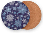 4 Pieces Blue & White Snowflake Christmas Coasters Set, Non-slip Heat-Resistant Absorbent Drink Coaster with Cork Base, Round Cup Mat Pad for Kitchen Bar Cafe Deco, Perfect Housewarming Gifts 3.9" x 0