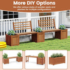 Giantex 2-in-1 Outdoor Bench with Backrest & 2 Raised Garden Beds, Wood with Teak Oil Finish, Planter Boxes with Open-Ended Base, Garden Bench Seat for Porch Balcony Lawn Yard, DIY Assembly