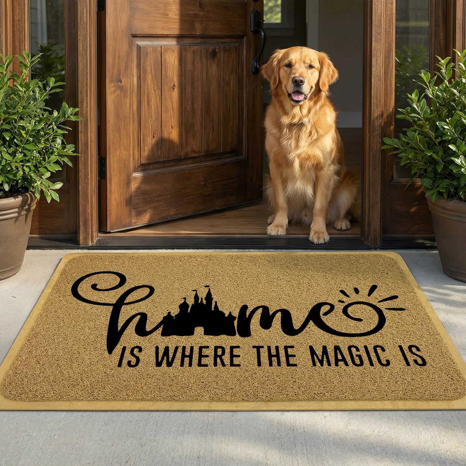 Funny Doormat for Entrance Way Indoor/Outdoor Front Door/Patio Anti-Slip & Heavy Weather Resistant Rugs House Warming Novelty Gift Mat 36"x24" (Home is Where the Magic is)