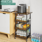 XYZLVSI Rolling Kitchen Microwave Cart, 4 Tier Microwave Table Stand with Fruit Baskets, Kitchen Storage Rack on Wheels, Small Coffee Bar Station Shelf Organizer for Pantry, Living Room Office