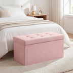 SONGMICS HOME Ottoman with Storage, Removable Lid, Folding Storage Chest, Easy Assembly, for Entryway, Bedroom, Living Room, 15.2 x 30.2 x 15.2 Inches, Velvet, Pink