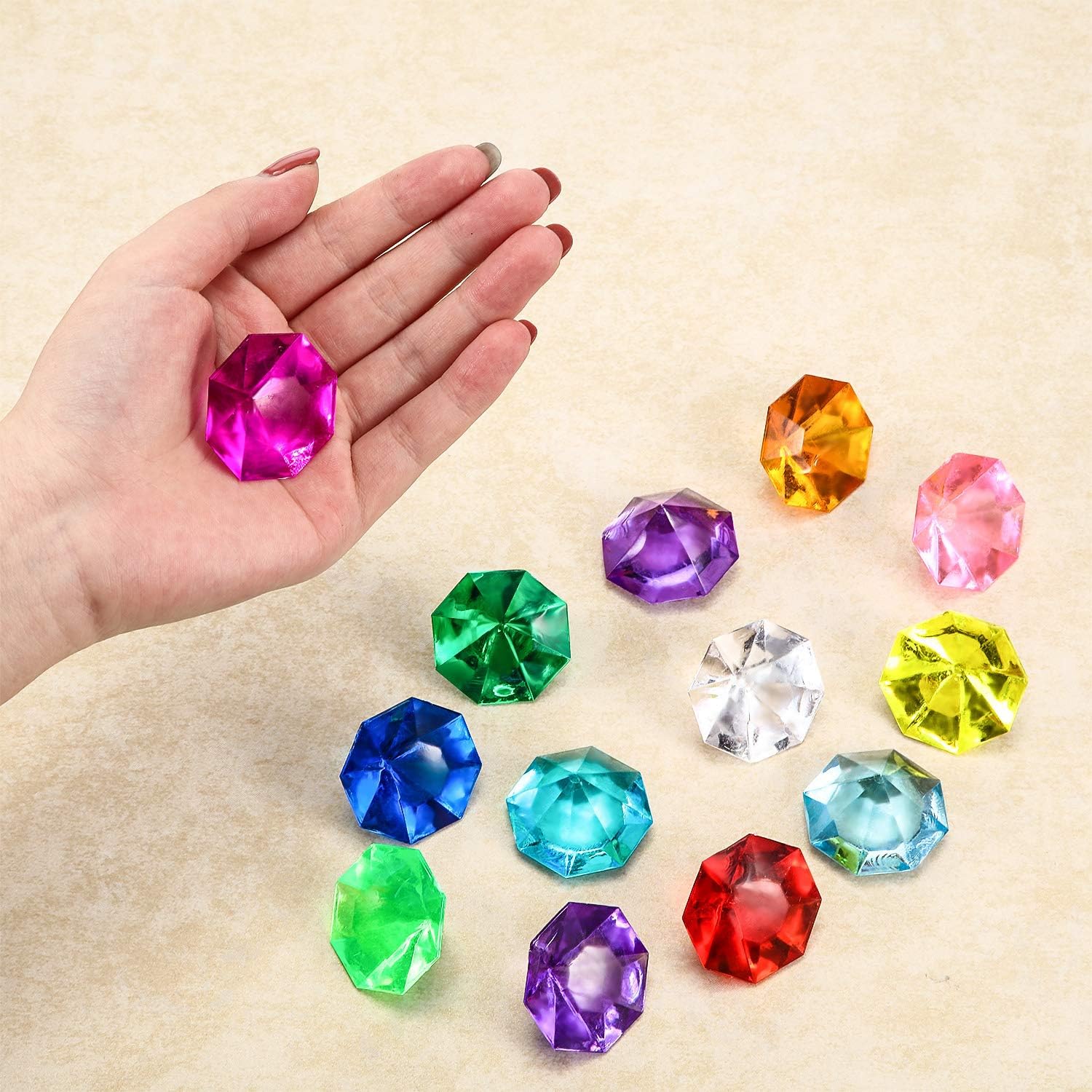 Hicarer Acrylic Diamond Gems Pirate Plastic Gems Bulk Large Fake Gemstones Colored 25 Carat Treasure Chest Hunt Party Favors Table Decorations