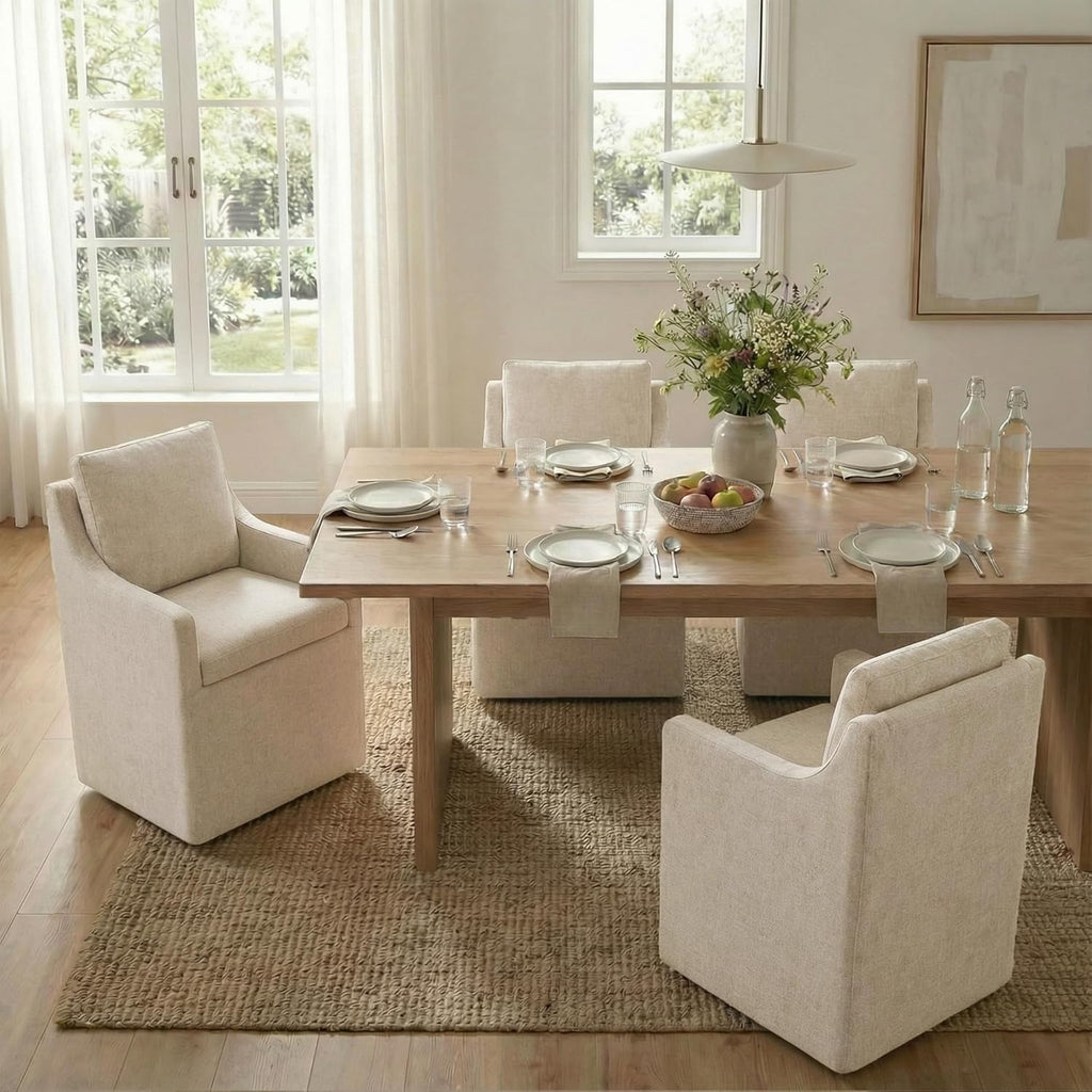 KISLOT Upholstered Dining Chairs Set of 4, Modern Dining Room Chairs with Casters & Washable Cover, Rolling Accent Chair with Hidden Storage for Kitchen, Farmhouse, Living Room, Linen, 4 Box