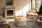 FESTIVITY 17.91" Round MGO Side/End Table with Natural Stone & Wood-Look Finish, Sahara Oak Travertine