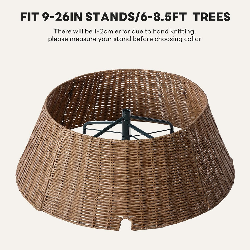 Sweetcrispy Christmas Tree Collar, Wicker Tree Collar for 6-9ft Trees, 4-Piece Wicker Base Cover, Handwoven & Durable for Holiday Decor, Decorative, Brown