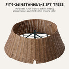 Sweetcrispy Christmas Tree Collar, Wicker Tree Collar for 6-9ft Trees, 4-Piece Wicker Base Cover, Handwoven & Durable for Holiday Decor, Decorative, Brown