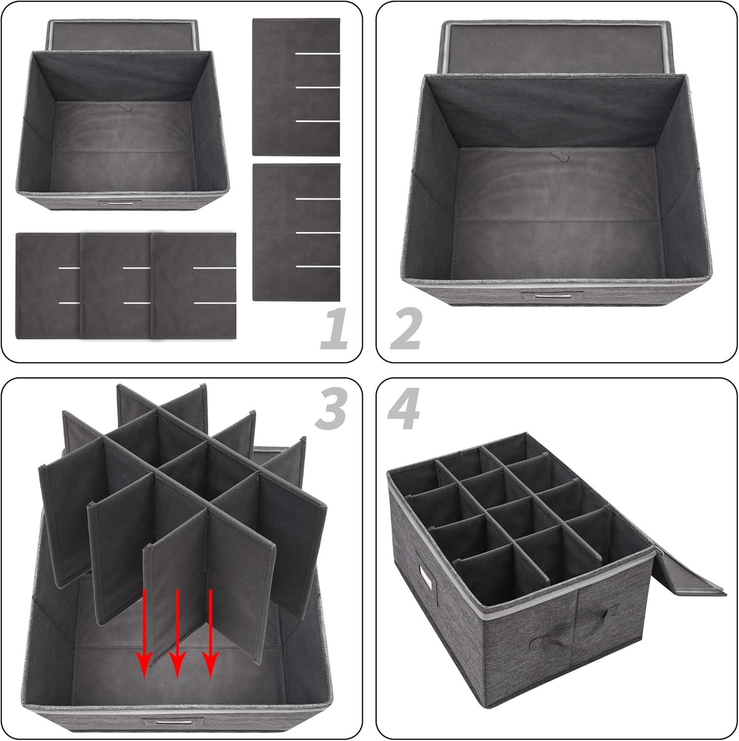 Stemware Storage Cases, Wine Glass Storage Box Containers for Glassware or Crystal, Holds 12 Red or White Wine Glasses, Hard Top and Sides (Grey)