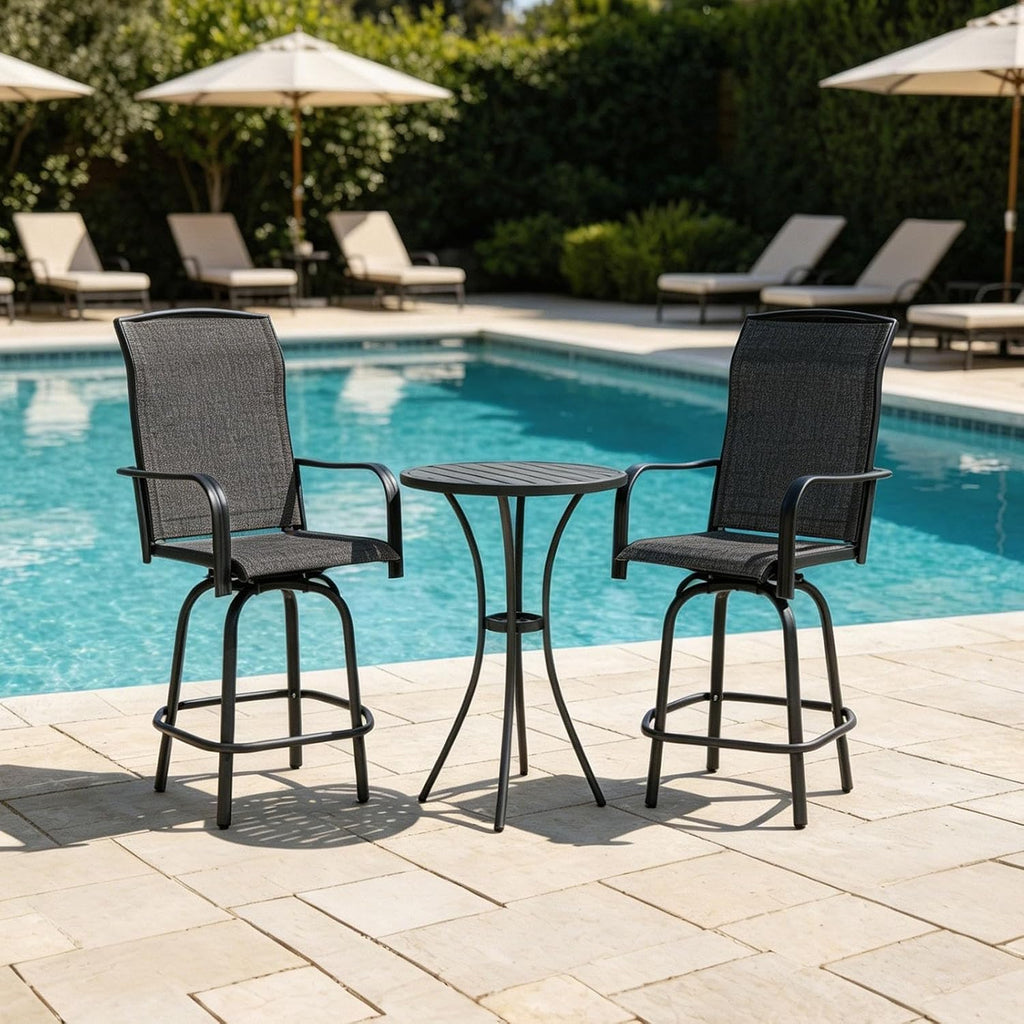 SHGJ&SOFT Outdoor Swivel Patio Bar Stools Set of 2, Bar Height Chairs, Rotating Patio Bar Stools, High Top Patio Chairs Durable Textilence Fabric for Outside,Lawn,Garden,Balcony (Dark Gray, Set of 2)