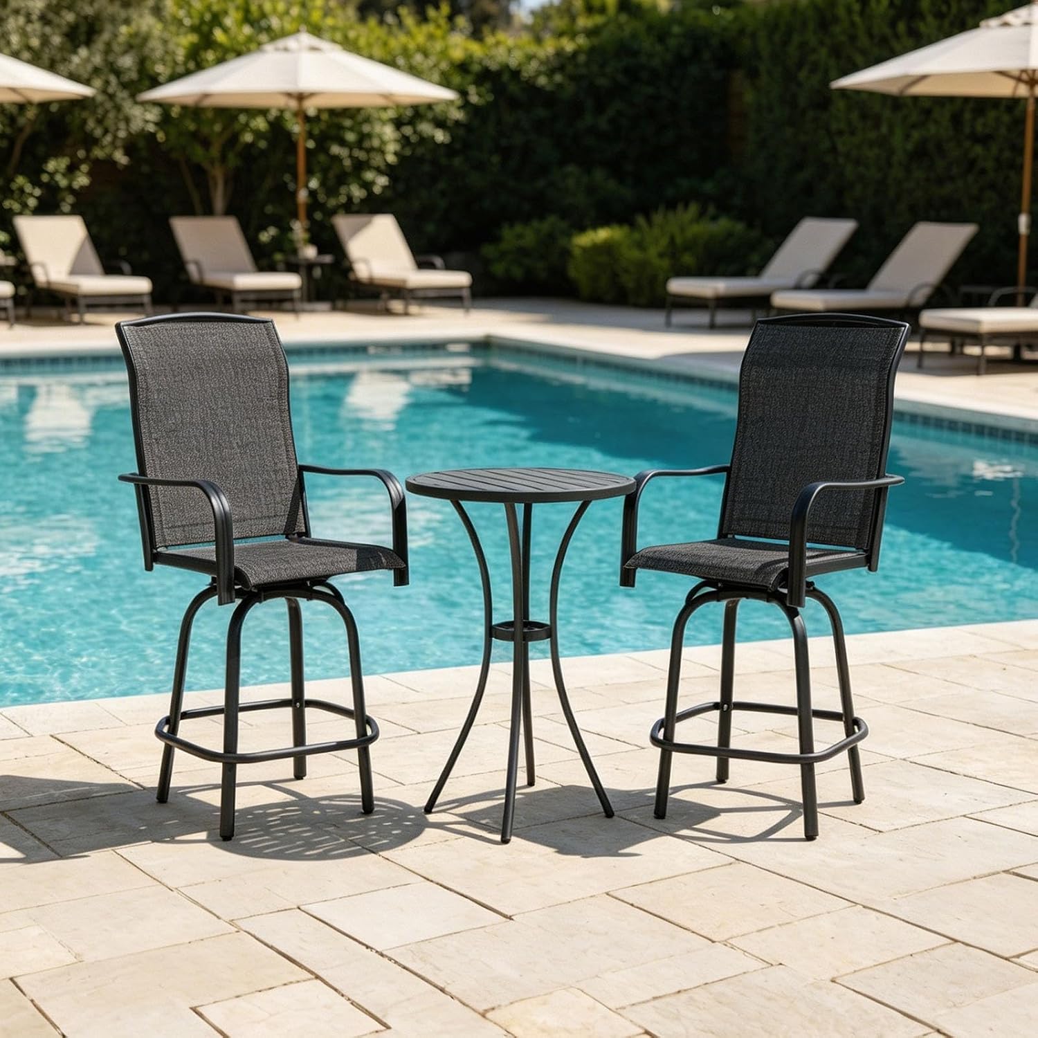 SHGJ&SOFT Outdoor Swivel Patio Bar Stools Set of 2, Bar Height Chairs, Rotating Patio Bar Stools, High Top Patio Chairs Durable Textilence Fabric for Outside,Lawn,Garden,Balcony (Dark Gray, Set of 2)