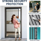Bedroom Folding Door with Aluminum Frame, Retractable Door with Stainless Mesh Panel, Accordion Door for Front Entrance Balcony Home Use(Black,95x200cm(37x79in))