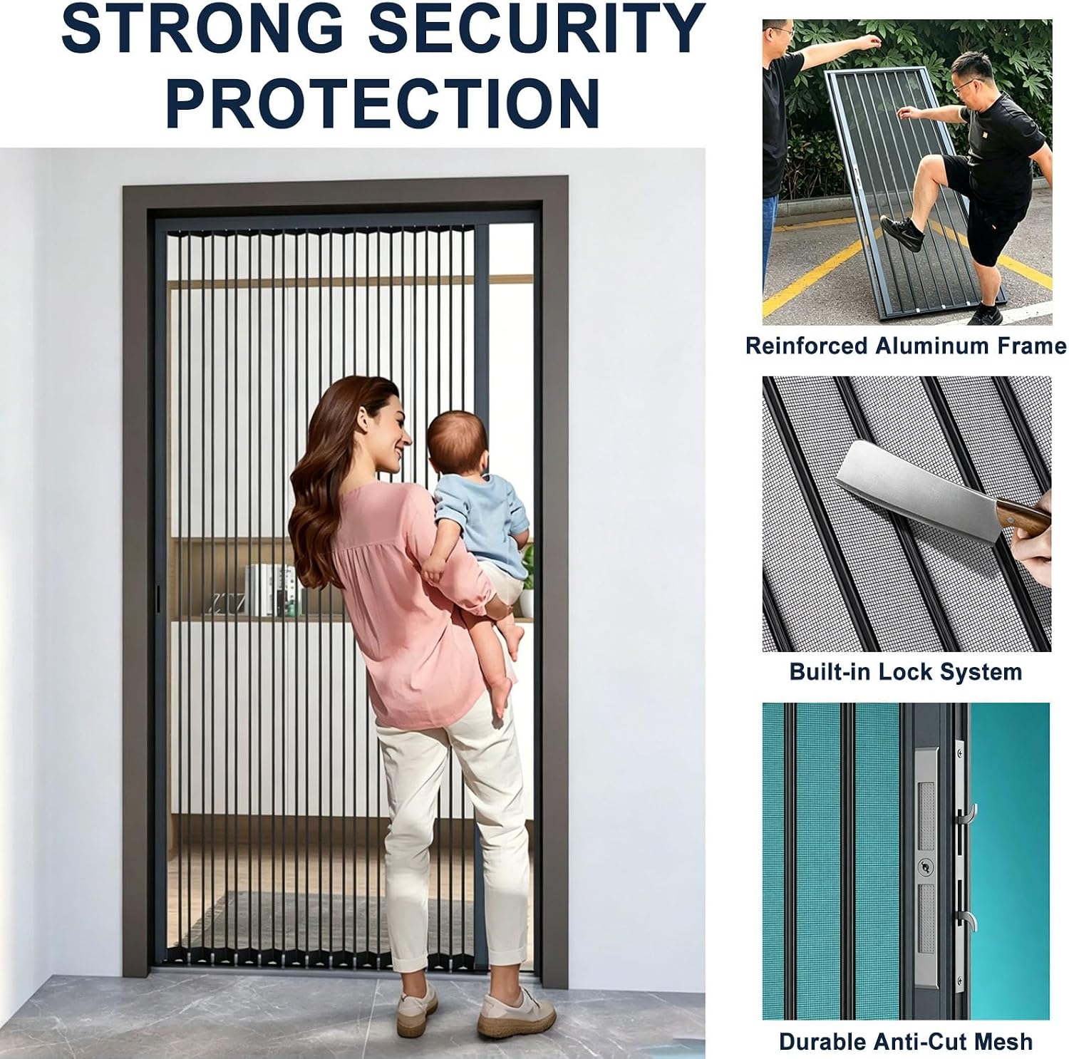 Sliding Door for Entryway Front Door Bedroom Office, Space-Saving Folding Door for Porch Balcony, Room Divider No-Drilling Retractable Door with Lock(95x203cm(37x80in))