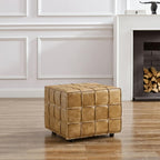 Art Leon Real Leather Ottoman - Square Foot Rest Footstool, Modern Sofa Stool for Living Room Bed Room,Light Brown