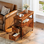 Tribesigns Cherry Finish Wood End Table with 2 Drawers, Mid-Century Wooden Slim Side Table Nightstands with Storage Shelf, Accent Table for Living Room, Easy to Assemble (Walnut)