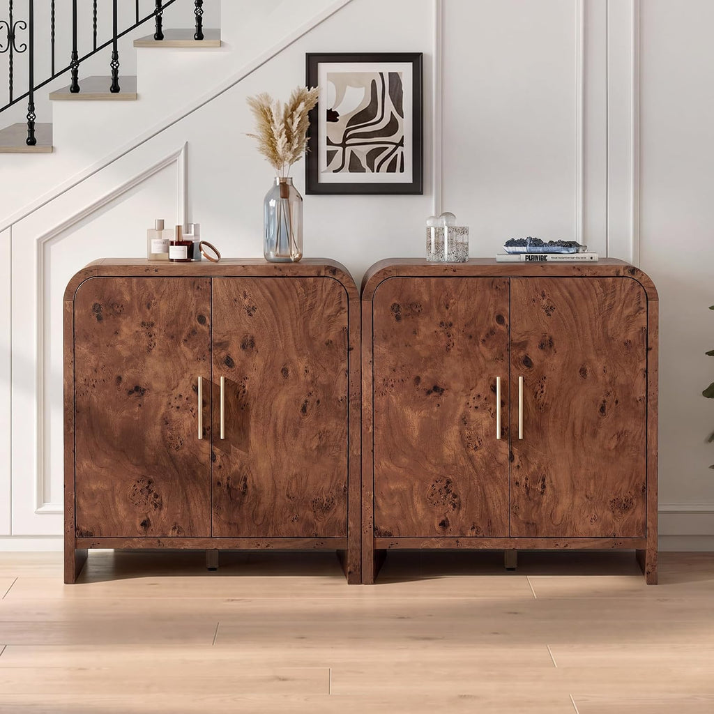 Set of 2 Sideboard Buffet Cabinet, Buffet Cabinet with Storage and 2 Adjustable Shelves, Sideboard credenza Cabinet for Kitchen Entryway, Dark Walnut Burl